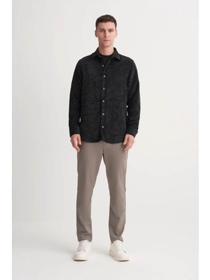 Cazador Kadife Doku Vintage Siyah Erkek Gömlek 23035