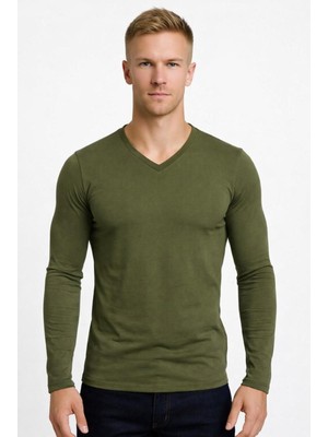Axxel Erkek Haki Uzun Kollu T-SHIRT-D236