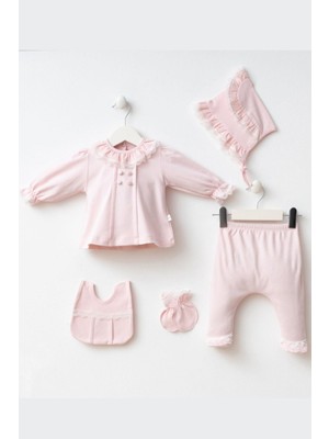 Cantoy Kız Bebek Güpür ve Düğme Detaylı 5'li Hastane Çıkış Zıbın Set