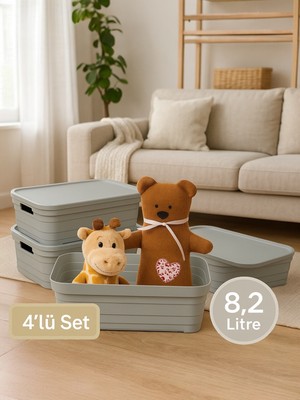 Nesto Home 4'lü Set Çok Amaçlı Renkli Kutu Kapaklı Ofis Organizeri 4x8.2 Litre