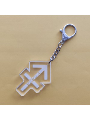 1fark Şeffaf Pleksi Burç Anahtarlık- Çelik Karabina Kilitli