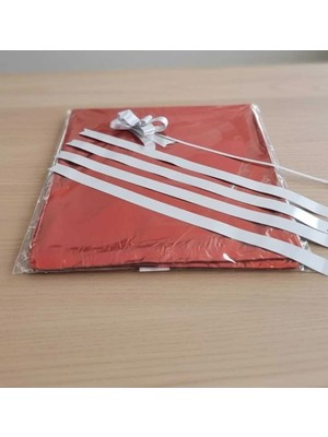 Aybaş Kağıtçılık 5 Adet 30X35 cm Parlak Metalize Kırmızı Hediye Paketi + 19X45 cm Beyaz Çekmeli Fiyonk
