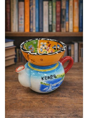 Otantik Seramik Çaydanlık Mumluk 9 cm – El Yapımı Ev & Ofis Dekoru, Dekoratif Mumluk