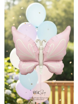 Pekshop Retro Pembe Kelebek Folyo Balon Büyük