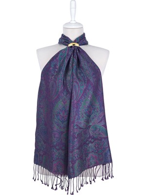 Bursa İpek Mor Yeşil Jamawar Dokuma Ipek Fular