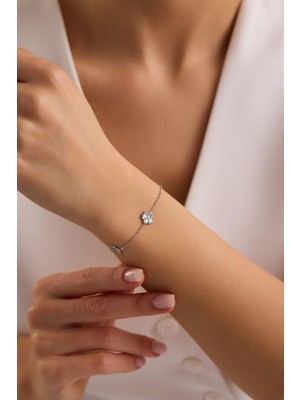 Nereze 925 Ayar Gümüş Rodyum Kaplama 3'lü Minimal Kırçiçeği Bileklik