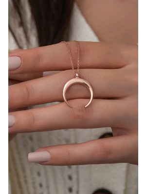 Nereze 925 Ayar Ters Hilal Kolye Bayan Gümüş Kolye