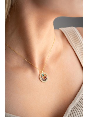 Nereze 925 Ayar Gümüş Gold Kaplama Daire Tasarım Yonca ve Uğur Böceği Detay Kolye