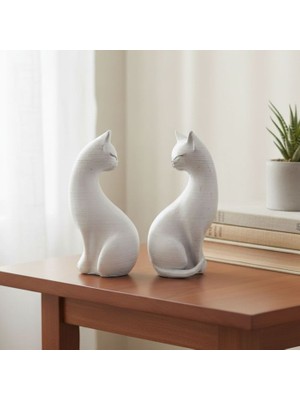 Uretti - Hülya 6683 El Yapımı 2’li Dekoratif Polyester Kedi Biblo Seti - 15 cm