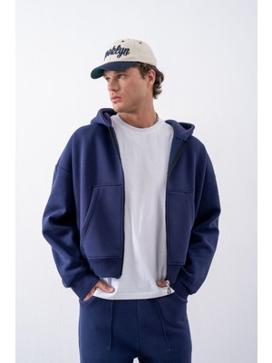 Gothamvibes Erkek Boxy Oversize Fermuarlı Chill Lacivert Sweatshirt