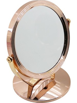Go İthalat Yuvarlak 7 Inç= Çap:17.5cm Makyaj Aynası Çift Taraflı Bronz - Gümüş Pls.çerçeve Sabit Ayak (4832)