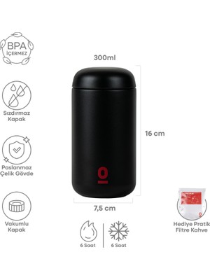 Espressolab Siyah Paslanmaz Çelik Mini Mug Termos 300 ml | NO:110