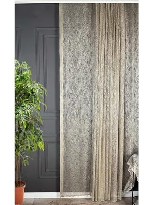 Karokstore Ev Depo Taç Cam Kırığı Desen Pilesiz Düz Dikim Ekstrafor Büzgü Tül Perde Tek Kanat Bzkrgpilesiz, Bej, 70 x 200