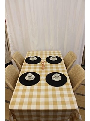 Karokstore Beyaz Kahverengi Renk Kare Desenli Full Akrilik Dokuma Masa Örtüsü 150X220 cm