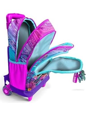 Karokstore Işıklı Tekerlekli Pembe Mor Kaplumbağa Çekçek Okul Çantası - Kız Çocuk