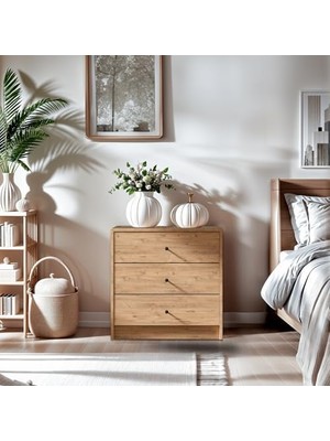 Karokstore Dekorex SFR103-CEVIZ 3 Çekmeceli Şifonyer (G:69 Y:67 D:38)