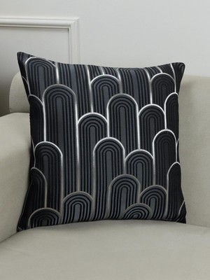 Karokstore Siyah Renkli Çizgi Desenli 45X45 Kare Kırlent Kılıfı