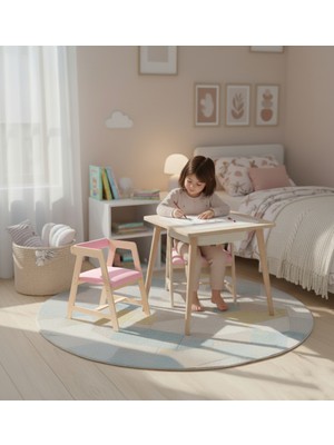 Rozitoys Montessori Çocuk Ahşap Oyun Etkinlik Çalışma Masası,saklama Alanlı, Pembe Sandalye