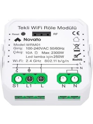 Karokstore Uyumlu Tekli Wifi Akıllı Anahtar (10A - 220V Röle) - Tek Çıkışlı, Anahtar Girişli, Asistan, Alexa Destekli Switch