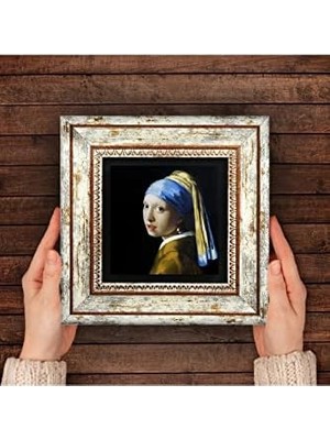 Karokstore Johannes Vermeer Inci Küpeli Kız Taş Duvar Tablosu - Çerçeveli Taş Tablo - Dekoratif Duvar Sanatı - Modern Ev ve Ofis Duvar Dekoru T1-140