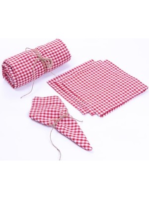 Karokstore Pötikareli Masa Örtüsü, Peçete Piknik Seti 5 Parça, Kırmızı