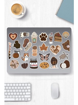 Karokstore Brown Aesthetic Temalı Etiket Seti - Laptop Notebook Telefon