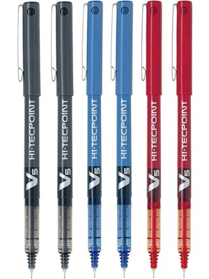 Karokstore Pilot Bx V5 Çeşitli Hi-Tecpoint Ekstra Ince Tükenmez Kalem, 0,5 mm Uç Ucu 0,3 mm Genişlik (6'lı Paket) 2 Mavi + 2 Siyah + 2 Kırmızı