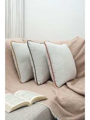 Karokstore Home Açık Gri Panorama Hardal Biyeli Kırlent Kılıfı 3 Farklı Biye Seçeneğiyle, 45 x 45