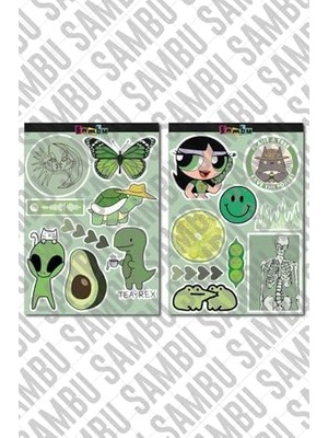 Karokstore Green Aesthetic Temalı Etiket Seti 1 - Yeşil - Laptop Notebook Telefon