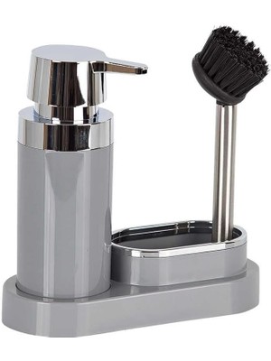 Karokstore Polen Sıvı Sabunluk ve Fırça Mutfak Seti, 20 x 8,5 x 19,5 Cm, Gri
