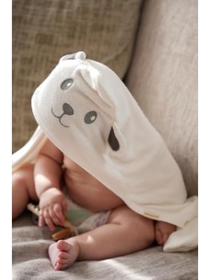 Karokstore Pamuk Bambu Havlu Kundak - Ayıcık Kulak Desenli Banyo Havlusu - 75X75 cm