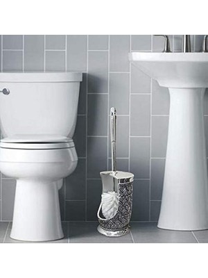 Karokstore Nu Steel Boncuklu Kalp Reçine Tuvalet Temizleme Fırçası Tutuculu Kase Temizleyici, Yer Tasarrufu, Fırçalama Temizleyici, Iyi Kavrama Dekoratif Tasarım, Krom, Gümüş