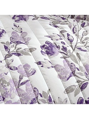 Karokstore Lush Tanisha Ters Çevrilebilir 5 Parça Yorgan Seti, Gri ve Mor, Tam/