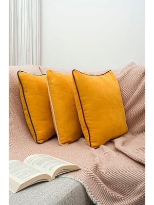 Karokstore Renk Seçenekli Krem Biyeli Sarı Kırlent Kılıfı Dekoratif Düz Sade Panoroma Panbiy Sarı Krem 30X50