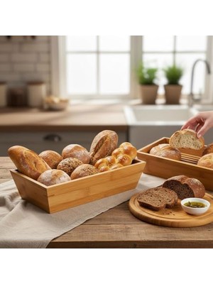 Karokstore Bambu Ekmek Sepeti ve Sunumluk (33X15X7 Cm) | Doğal Ahşap Modern Meyve, Sebze ve Servis Sepeti | Antibakteriyel ve Şık Tezgah Üstü Düzenleyici