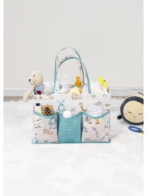 Karokstore Başucu Düzenleyici Erkek Bebek Bakım Çantası Organizer – Yeşil | Çok Gözlü, Taşınabilir, 30X20X21 cm