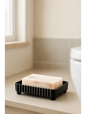 Karokstore Serisi Siyah Banyo Seti, 5 Parça Akrilik Kare 5 Litre Çöp Kovası, Sabunluk, Fırçalık Takımı 34 Siyah