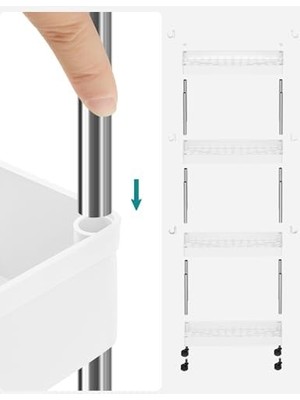 Karokstore Arabası, 4 Seviyeli Mutfak Arabası, Mutfak Rafı, Tekerlekli Niş Rafı, Banyo Rafı, Yerden Tasarruf Sağlayan, Beyaz