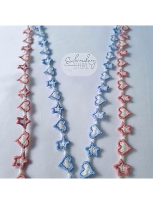 Karokstore Kalp ve Yıldız Motifli Şerit Nakış Modeli | Nakış Aksesuar (Mavi)