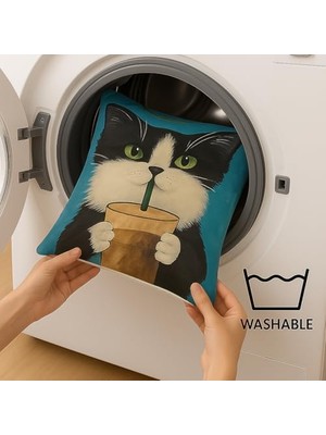 Karokstore 4’lü Dekoratif Yastık Kılıfı Seti - Sevimli Siyah Beyaz Kedi Deseni, Yumuşak Kare Kırlent Kılıfları, Ev ve Ofis Dekoru, Fermuarlı, 45X45 cm Kedi Temalı Hediye Seti