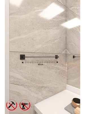 Karokstore Banyo Yapışkanlı Aksesuar Seti Havluluk T.kağıtlık ve Peçetelik Kare Siyah 5 Li Set