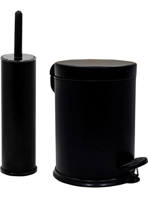 Karokstore Eko Serisi Ayak Basmalı Özellikli 2'li Banyo Seti 3 Litre Çöp Kovası ve Kolozet Fırçası Paslanmaz Siyah