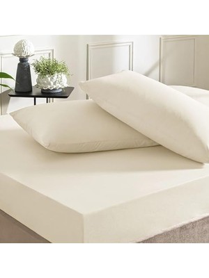 Karokstore Basic Düz Pamuk Çarşaf, Ekru, Çift Kişilik