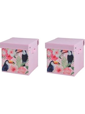 Karokstore Homi Saklama Kutusu Seti,kapaklı Kuş ve Bahar Desen Kumaş 2 Adet 28X28X28CM