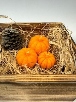 Karokstore 3'lü Mini Balkabağı Ailesi Sonbahar Kış Ev Ofis Dekorasyonu Obje Turuncu Kabak Mum