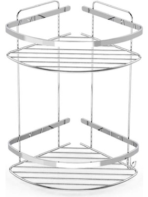 MegaVitrin Tema 304 Kalite Paslanmaz Çelik 2 Katlı Köşe Banyo Rafı Krom 18X18 cm