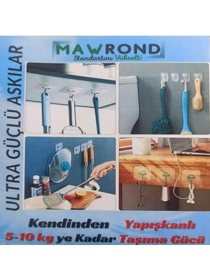 Karokstore Ultra Kuvvetli, Kendinden Yapışkanlı Şeffaf Askı (5 Vidalı +5 Kancalı Askı)