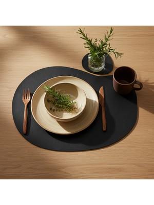 Grand Fine Art 2 Kişilik 4 Parça Deri Amerikan Servis 30X44 Cm-Silinebilir Supla-Kendinden Bardak Altlıklı