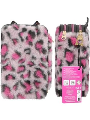 Karokstore 13020 Rebel - Lila-Siyah Leo Postlu ve Kedi Kulakları ile Doldurulmuş 3 Katlı Kalem Kutusu, Renkli Kalemler, Cetvel, Makas Vb.