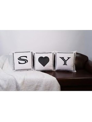 Karokstore Harfli Kırlent Kılıfı Kadife 43X43 cm Çift Taraflı U Harfi Kedi Desenli Evlilik Teklifi Doğum Günü